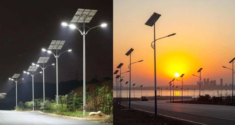 Đèn đường LED năng lượng mặt trời cần đơn và cần đôi
