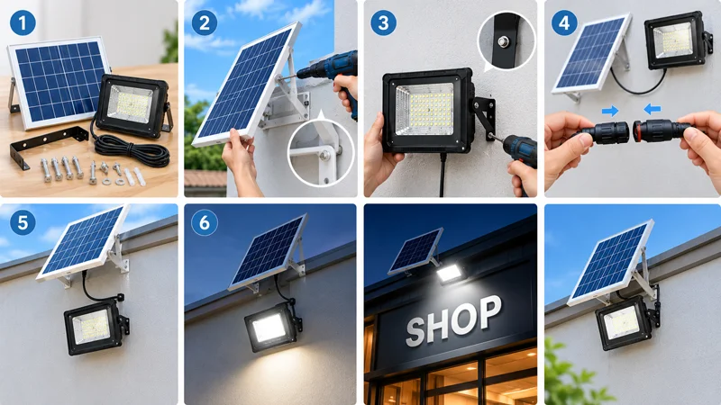 Các bước lắp đặt đèn pha biển hiệu năng lượng mặt trời