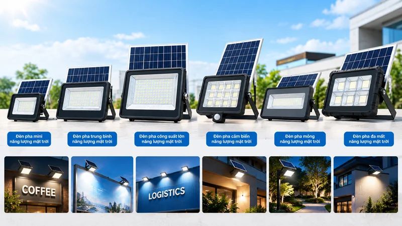 Các loại đèn pha bảng hiệu năng lượng mặt trời