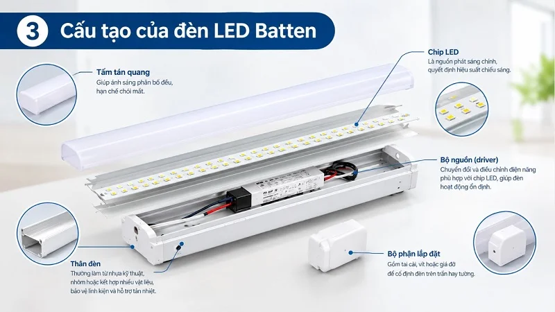Cấu tạo đè LED batten