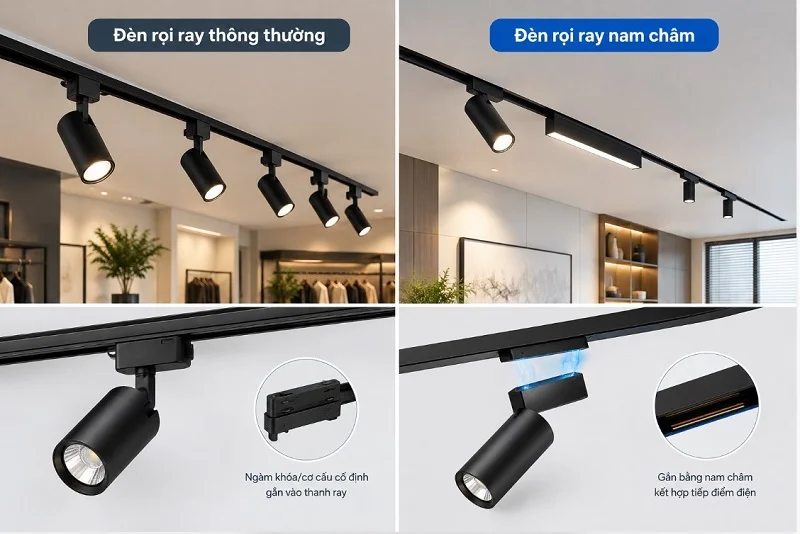 Lựa chọn đèn rọi ray thường hay rọi ray nam châm?