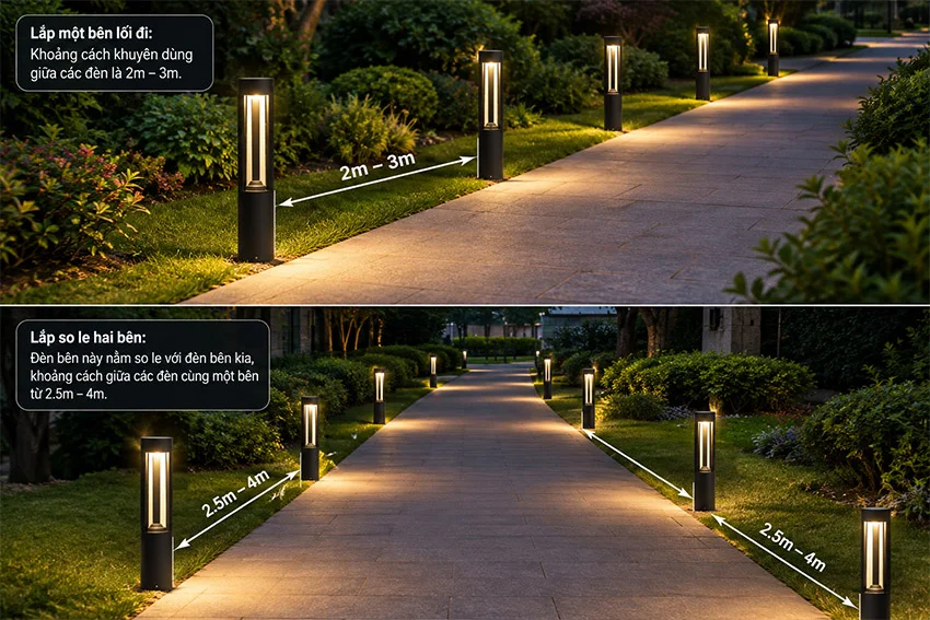 Khoảng cách lắp đèn nấm sân vườn