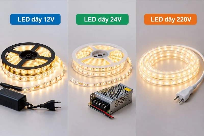 3 điện áp LED dây phổ biến hiện nay