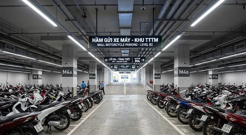 Bố trí máng đèn cho hầm gửi xe máy