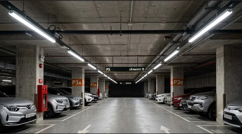 Máng đèn LED sử dụng cho hầm gara