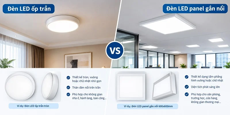 Tư vấn chọn đèn ốp trần và đèn panel