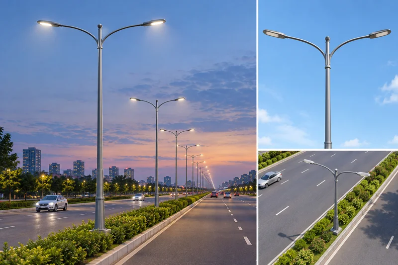 Cột đèn đôi cho dải phân cách đường phố rộng