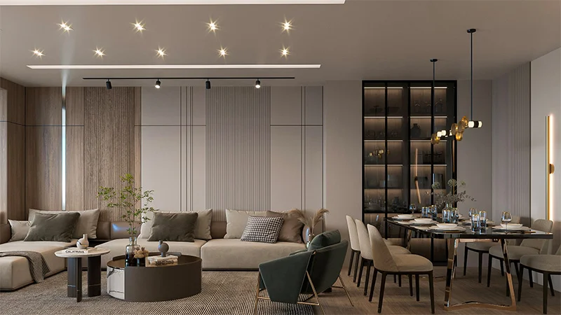 Bố trí chiếu sáng đèn rọi ray phòng khách