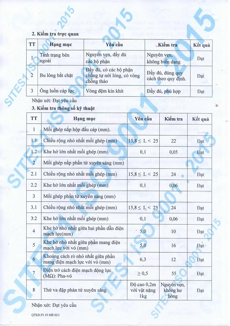 Các hạng mục kiểm định đèn HLEPP2.1