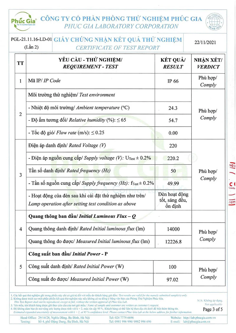 Các yêu cầu thử nghiệm chất lượng đèn pha HLFL66-100
