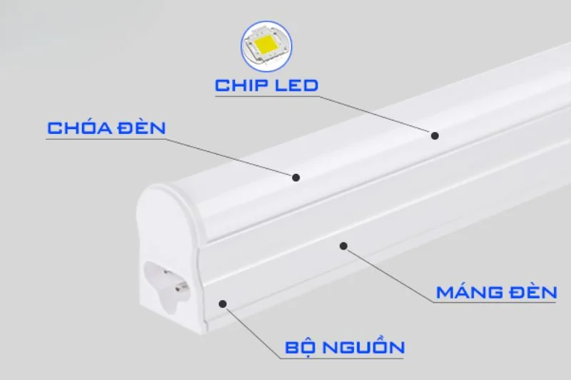 Cấu tạo của đèn tuýp LED liền máng