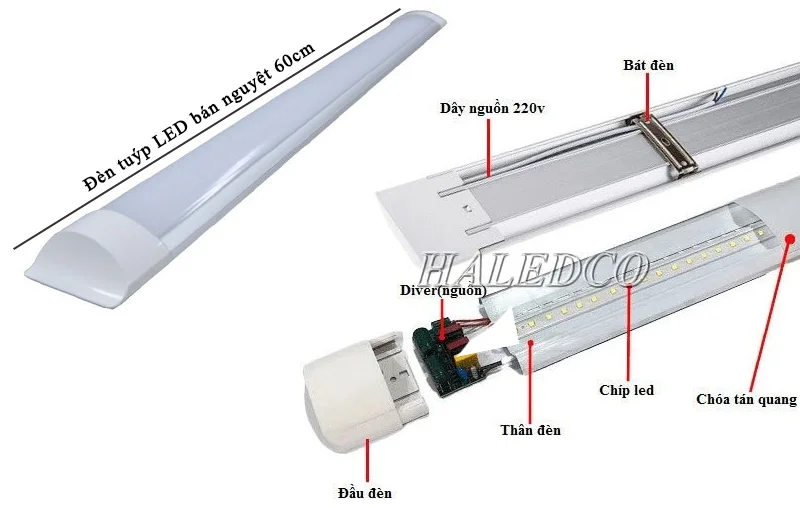 Cấu tạo đèn tuýp LED bán nguyệt 60cm