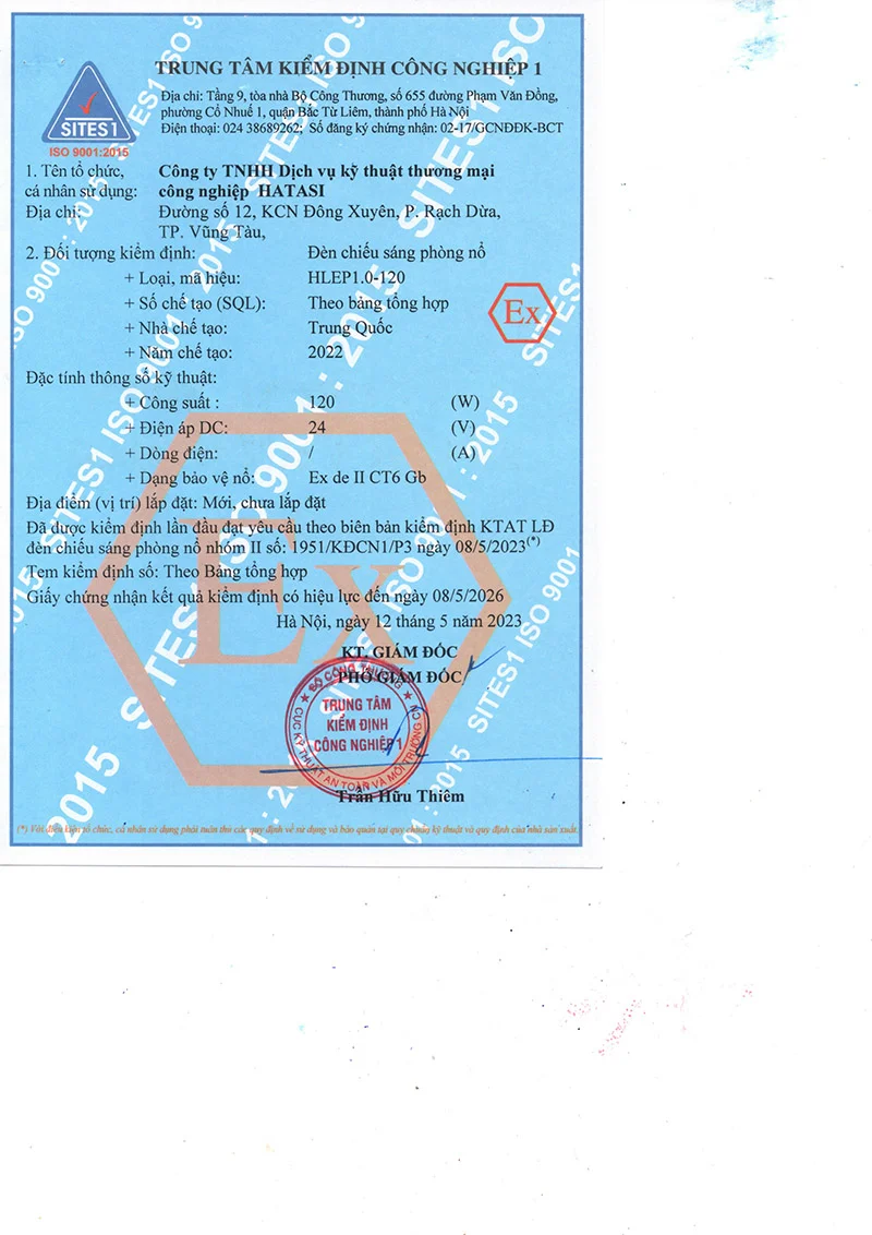 Chứng nhận kiểm định HLEP1.0-120