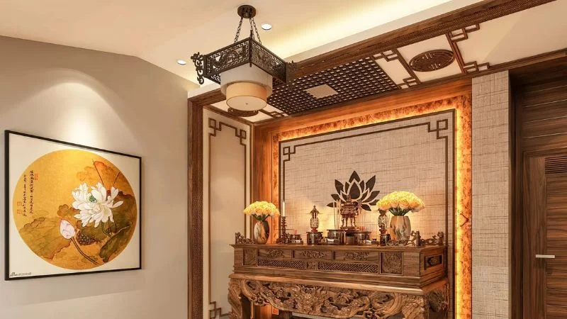 Có nên treo đèn chùm trong phòng thờ