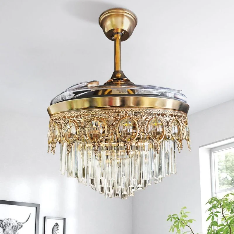 Đèn chùm bằng đồng kết hợp pha lê