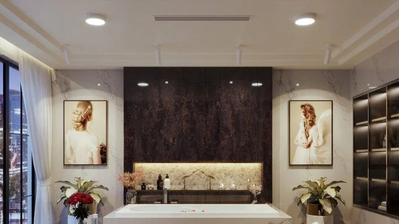 Đèn LED ốp trần nổi siêu mỏng trong phòng khách