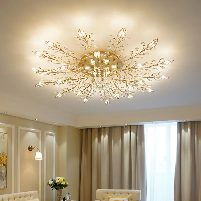 Đèn mâm ốp trần cành vàng lá ngọc cho phòng khách