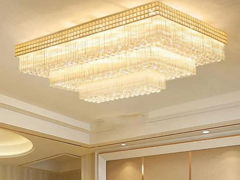 Đèn ốp trần chữ nhật pha lê sang trọng