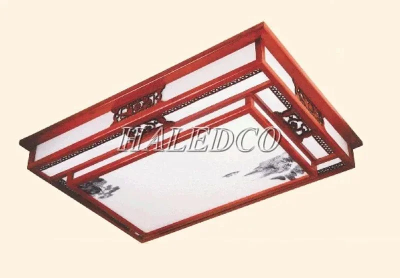 Đèn trần bằng gỗ hình chữ nhật thiết kế đơn giản