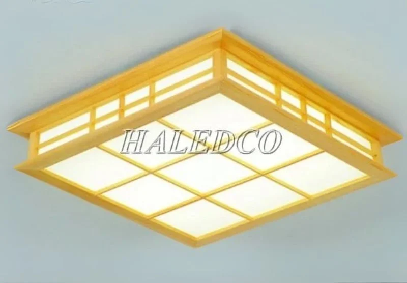 Đèn ốp trần gỗ vuông thiết kế phong cách Nhật Bản