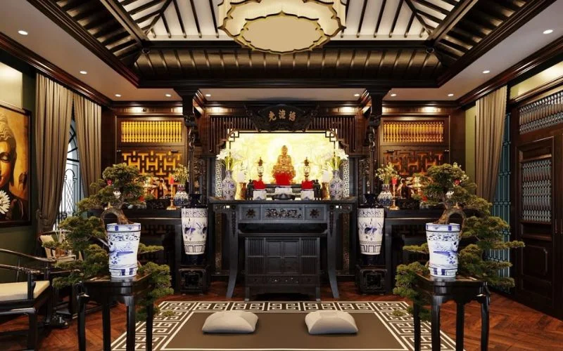 Đèn ốp trần phòng thờ tạo sự trang nghiêm