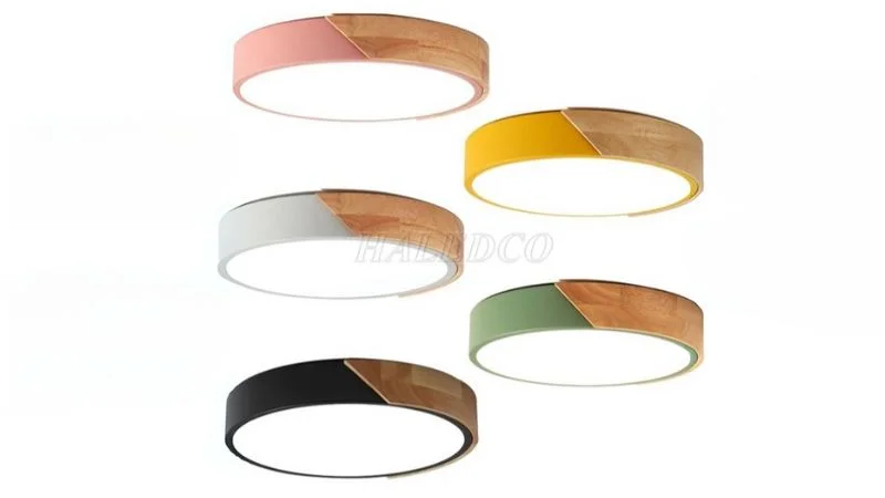 Đèn ốp trần sảnh viền gỗ 3 chế độ