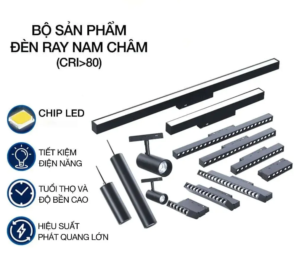 Đèn rọi ray nam châm có hiệu suất chiếu sáng và tuổi thọ cao