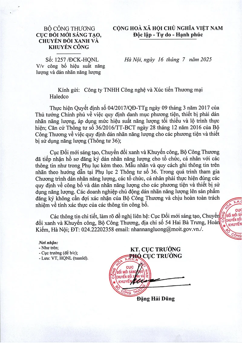 Giấy công bố hiệu suất năng lượng và dán nhãn năng lượng đèn Bulb hlids2