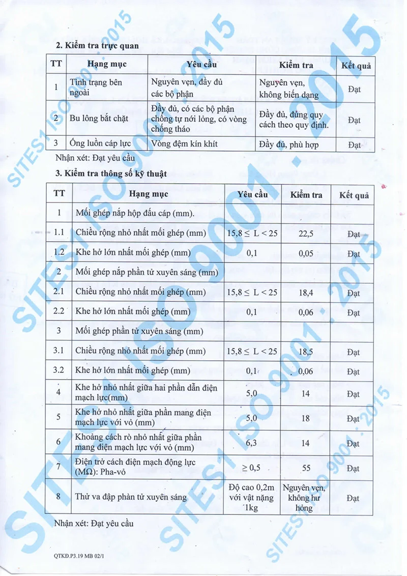 Hạng mục kiểm tra chất lượng đèn HLEP TL3.1