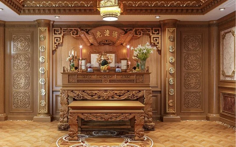 Hướng đặt đèn gỗ ốp trần phòng thờ