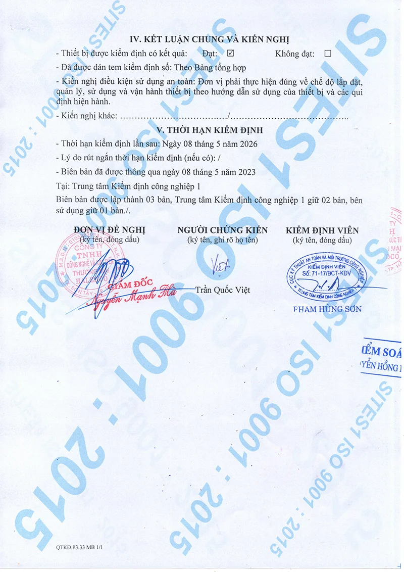 Kết luận chung và kiến nghị công bố đèn HLEP1-0-120