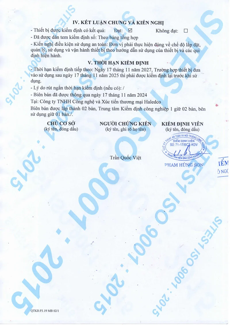 Kết luận kiểm định đèn chống nổ HLEP TL3.1