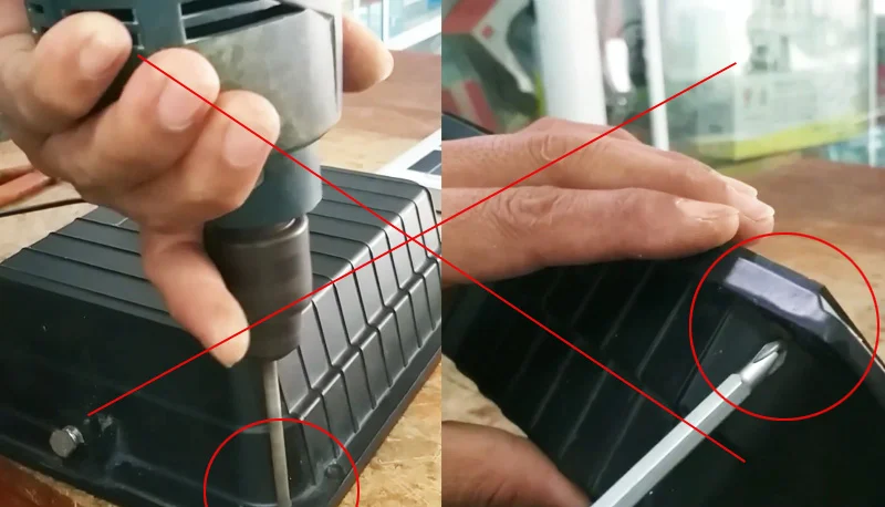 Khoan lỗi xoáy ốc vít để tách mặt kính ra khỏi đèn