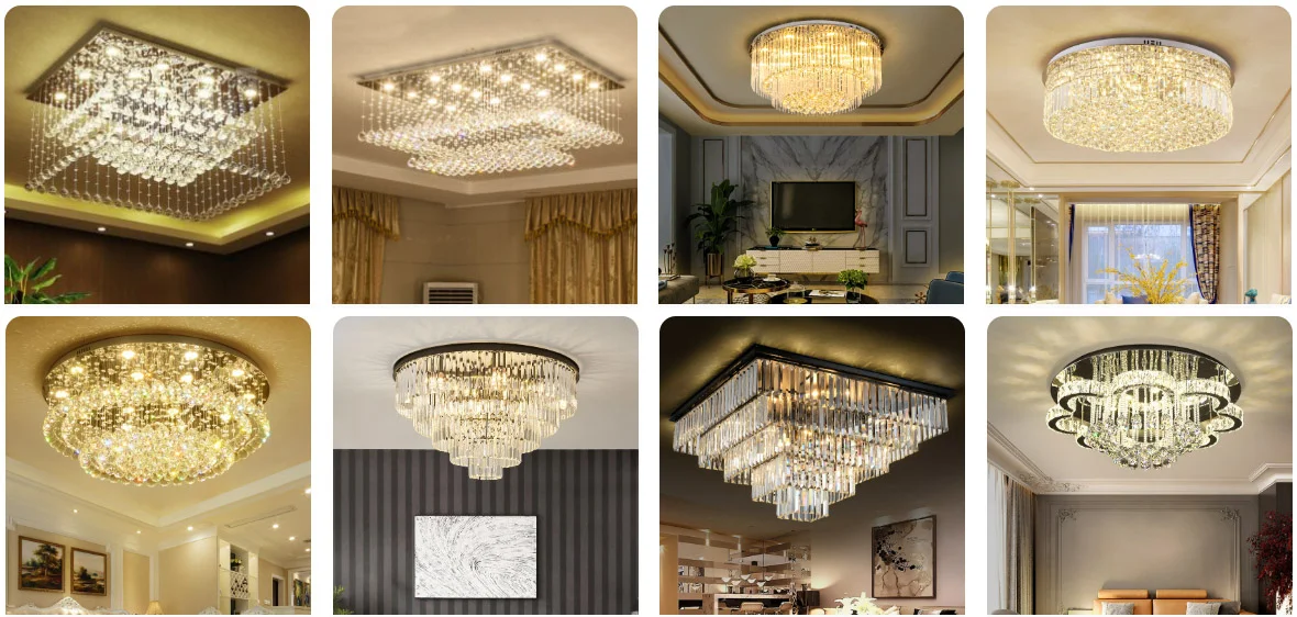 Mẫu đèn ốp trần pha lê sang trọng cho phòng khách