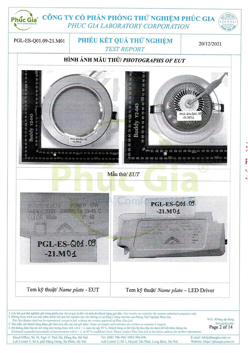 Mẫu thử kiểm nghiệm đèn âm trần HLDLT3