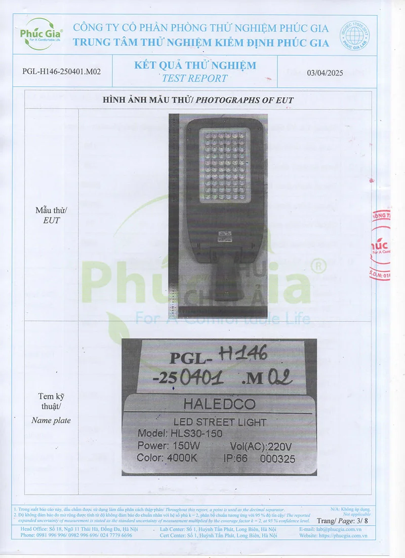 Mẫu thử Model đèn đường hls30-150