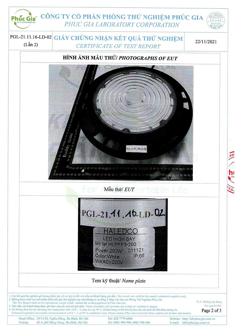 Mẫu thử nghiệm đèn chống nổ HLEPP3-200