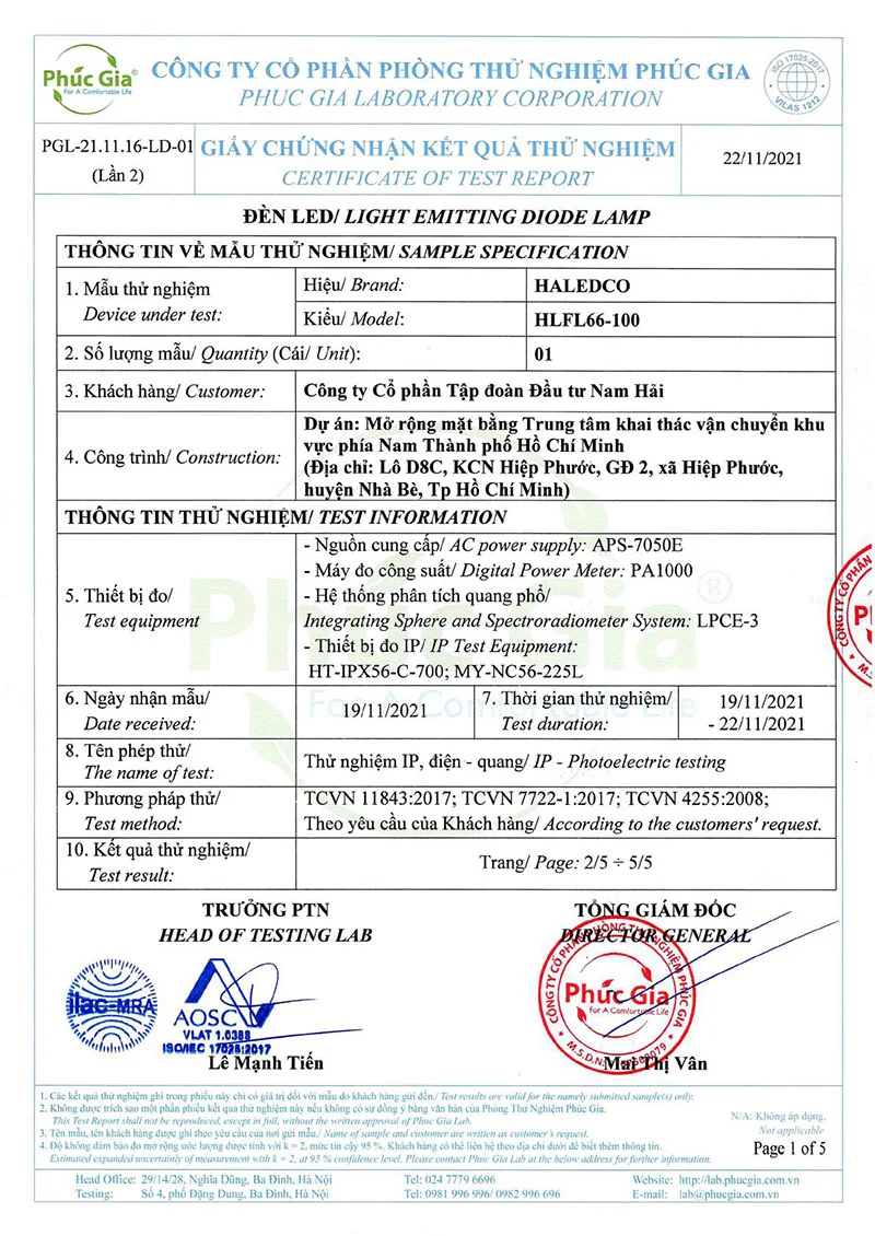 Chứng nhận hiệu suất đèn pha HLFL66-100