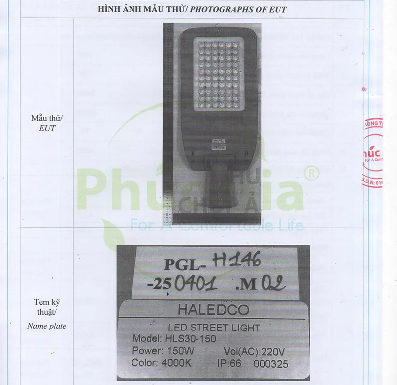 Quatest hiệu suất đèn đường Model HLS30