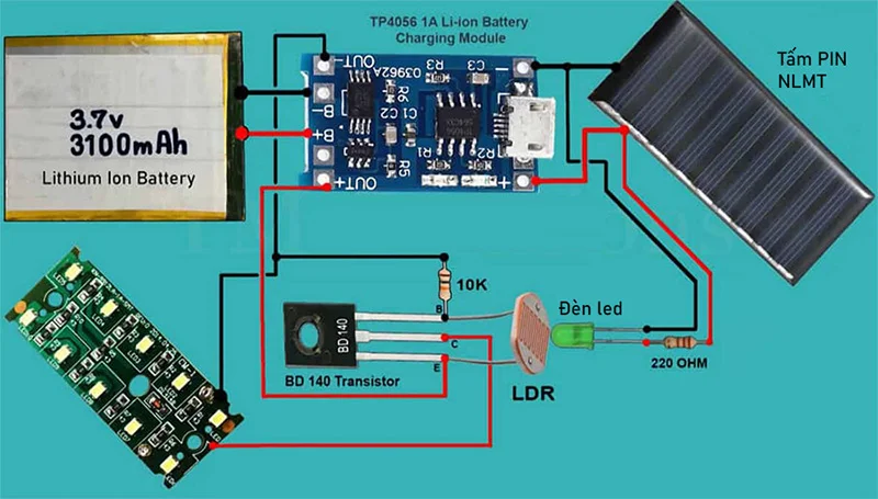Sơ đồ mạch đèn năng lượng mặt trời sân vườn tự động ngắt