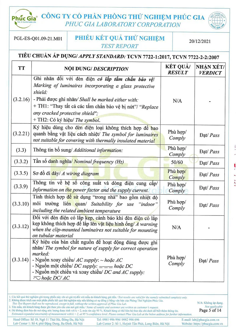 Tiêu chuẩn thử nghiệm đèn âm trần HLDLT3 (ảnh 3)
