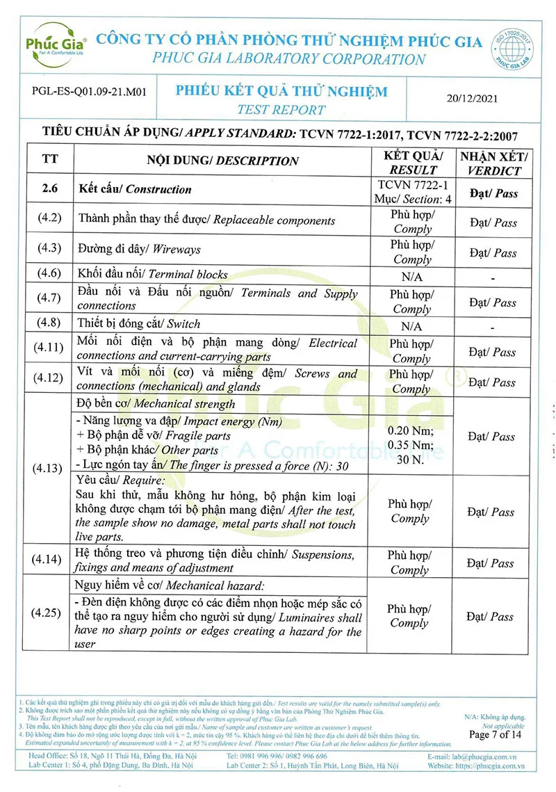 Tiêu chuẩn thử nghiệm đèn âm trần HLDLT3 (ảnh 5)