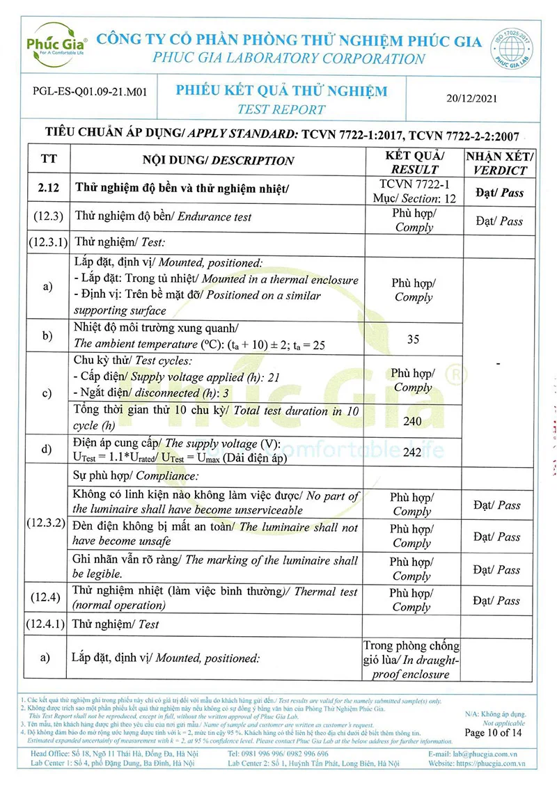 Tiêu chuẩn thử nghiệm đèn âm trần HLDLT3 (ảnh 8)