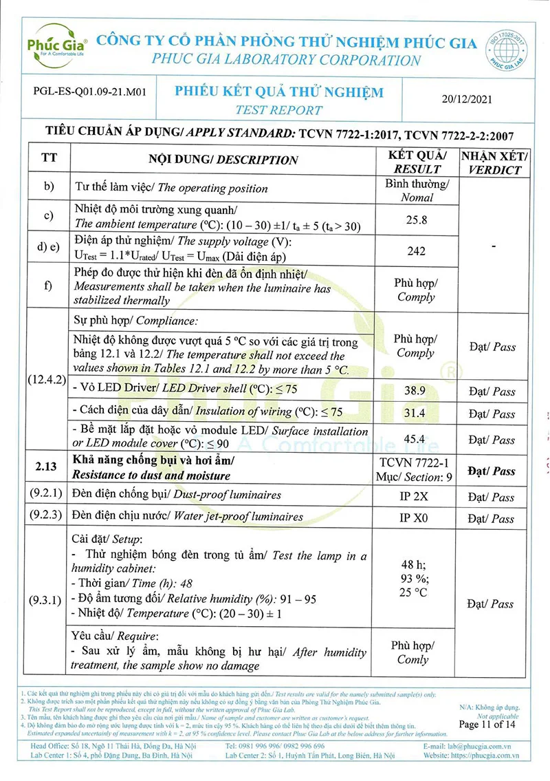 Tiêu chuẩn thử nghiệm đèn âm trần HLDLT3 (ảnh 9)