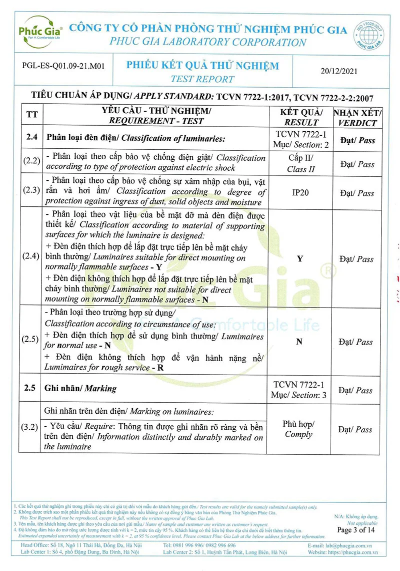 Tiêu chuẩn thử nghiệm đèn âm trần HLDLT3